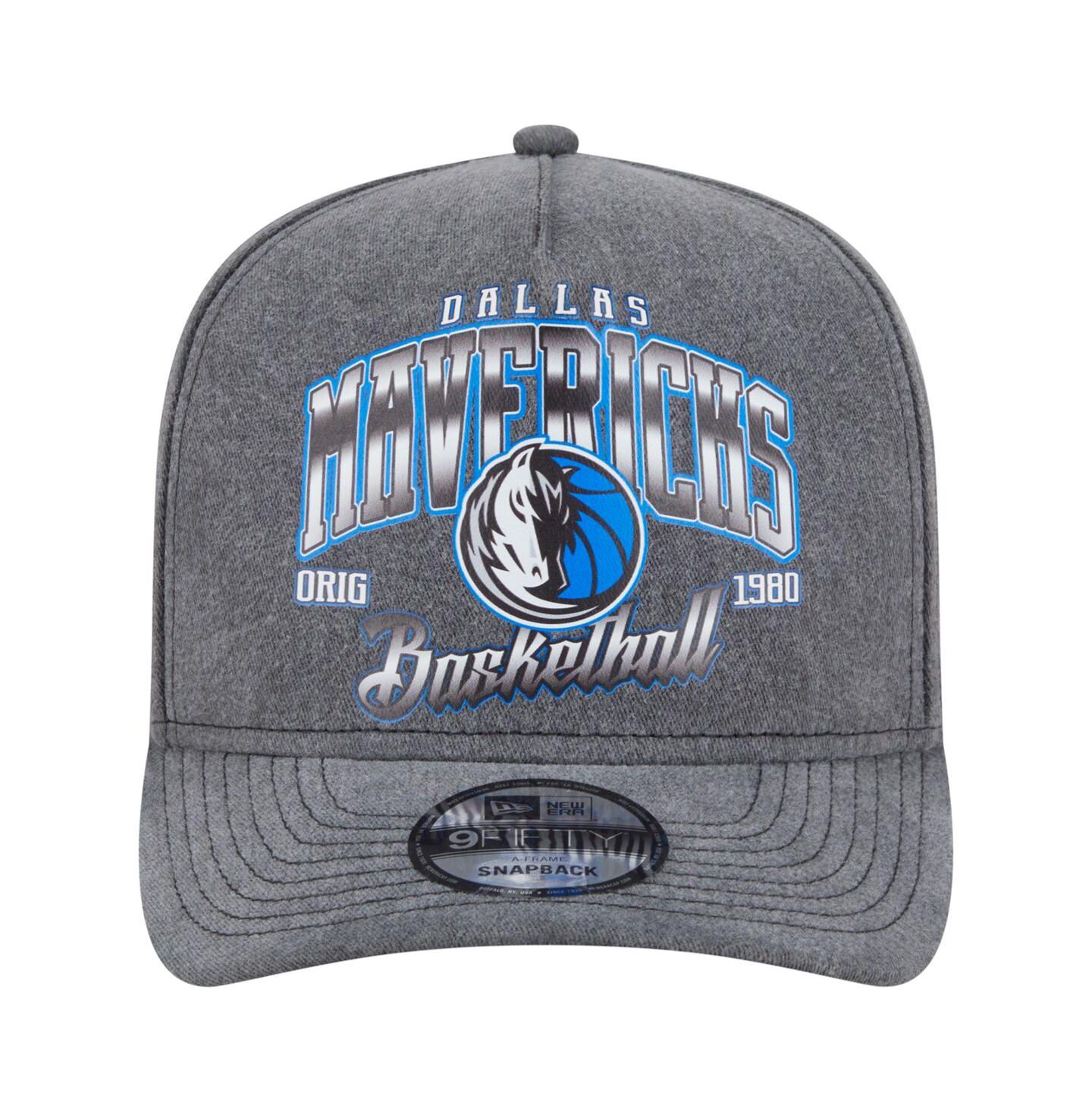 Мужская кепка New Era Charcoal Dallas Mavericks Throwback Washed Pre-Curved 9FIFTY Snapback Hat — фото 2