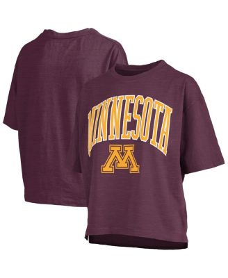 Pressbox - Women's Maroon Minnesota Golden Gophers Nelson Arch Over Logo Waist Length Oversized Slub T-Shirt