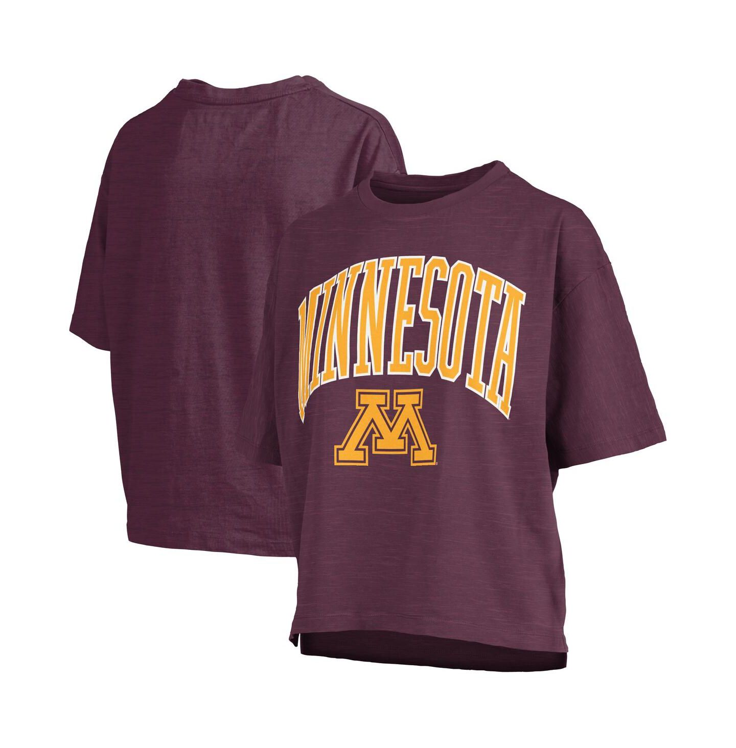 Женская футболка Pressbox Maroon Minnesota Golden Gophers Nelson Arch Over Logo Waist Length Oversized Slub — фото 1
