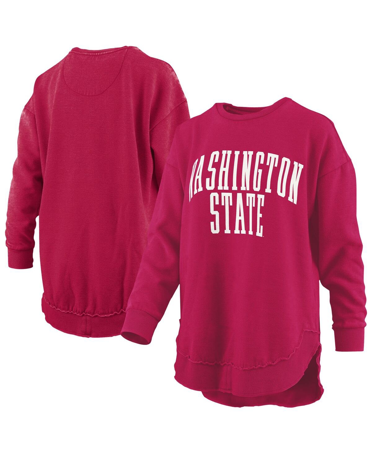 Pressbox Women's Crimson Washington State Cougars Melange Poncho Vintage Fleece Long Sleeve Pullover Sweatshi