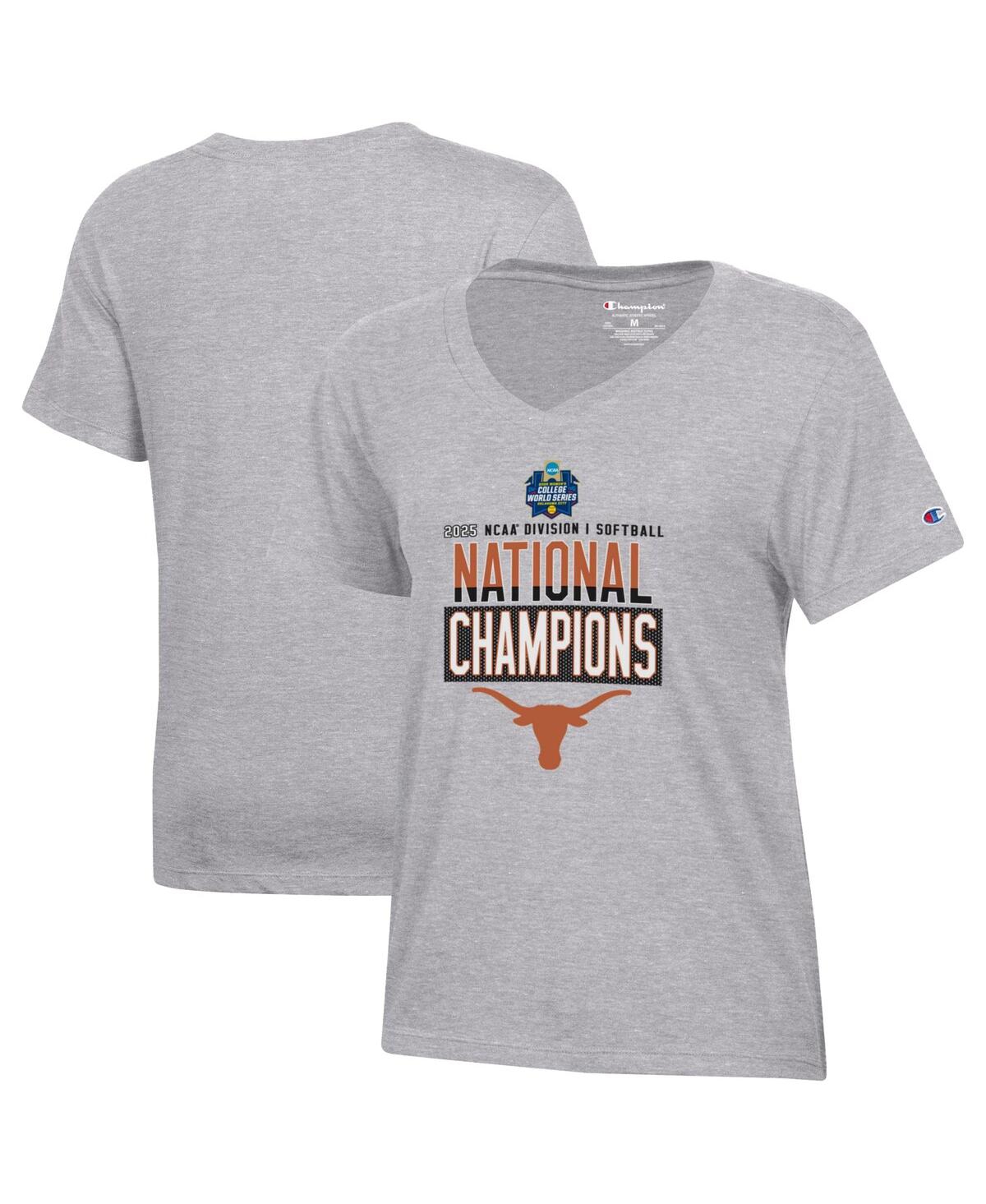 Women's Gray Texas Longhorns 2025 Ncaa Softball Women's College World Series Champions Locker Room V-Neck T-Shirt - Gray