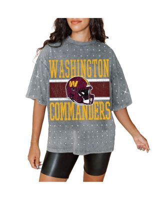 Gameday Couture - Women's Gray Washington Commanders Oversized Mini Rhinestone Classic T-Shirt