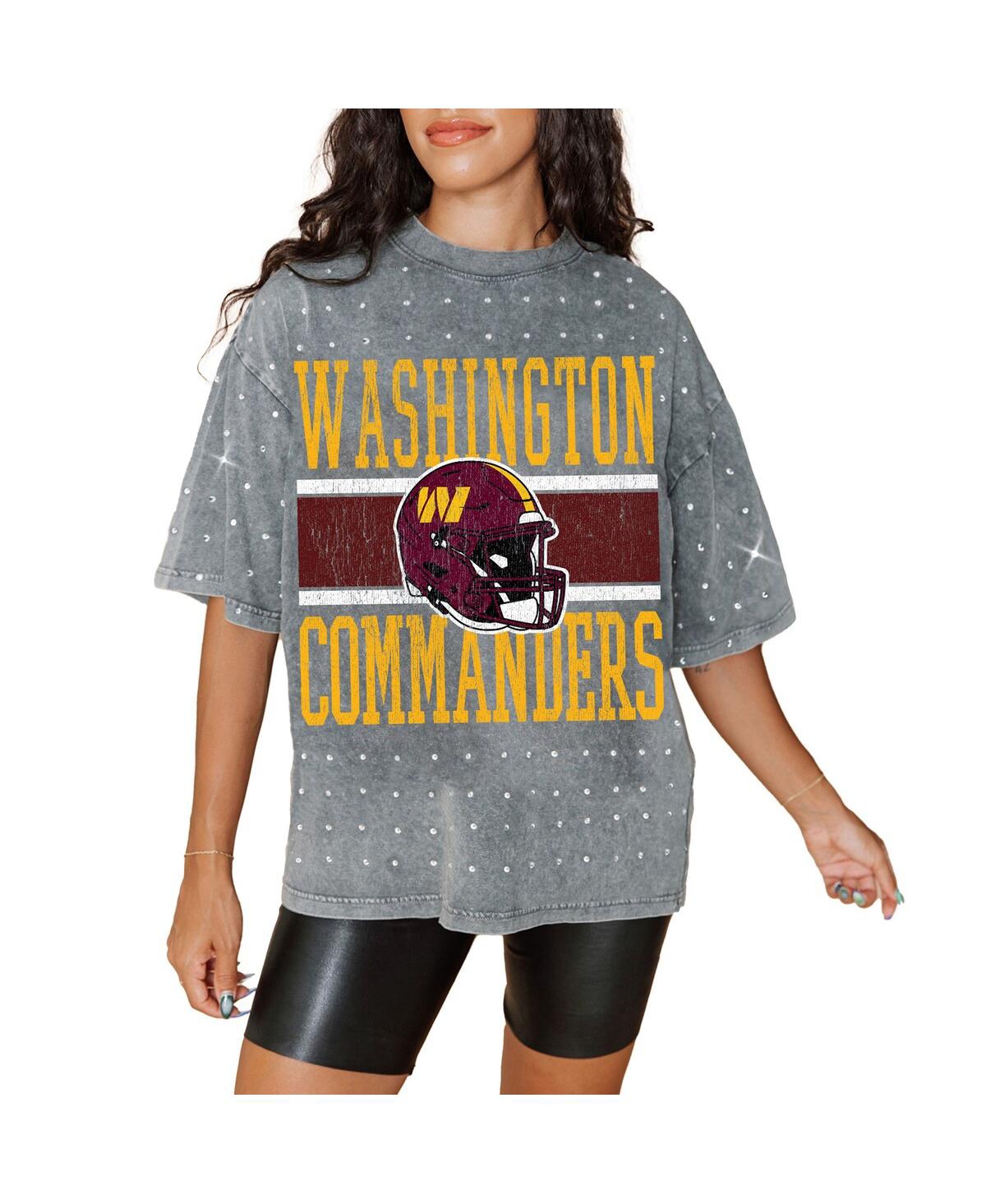 Women's Gray Washington Commanders Oversized Mini Rhinestone Classic T-Shirt - Gray