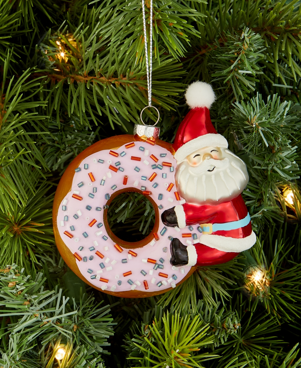 Holiday Lane Sugar Plum Glass Santa Donut Ornament, Macy's Exclusive In Multi
