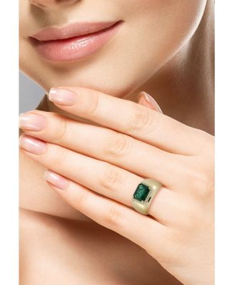 14K Gold Plated Sterling Silver Green Radiant Cut Dome Ring