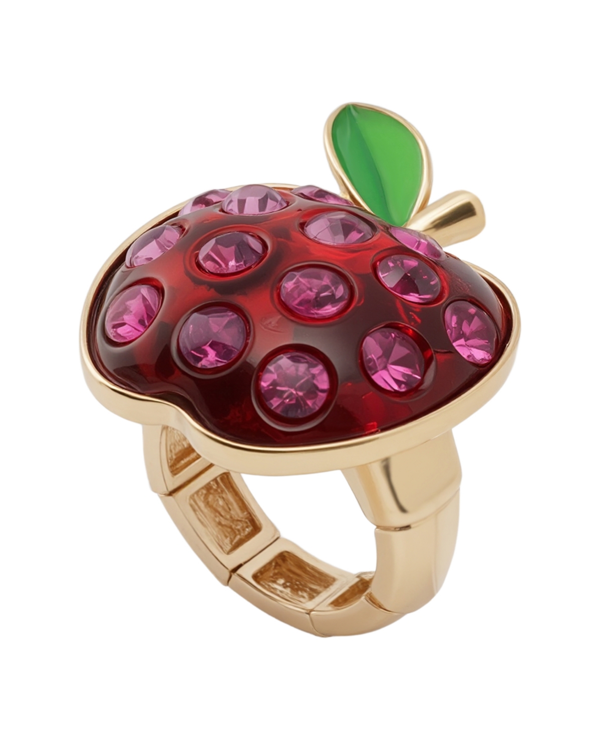 Faux Stone Straight Apple Cocktail Stretch Ring - Red, Gold