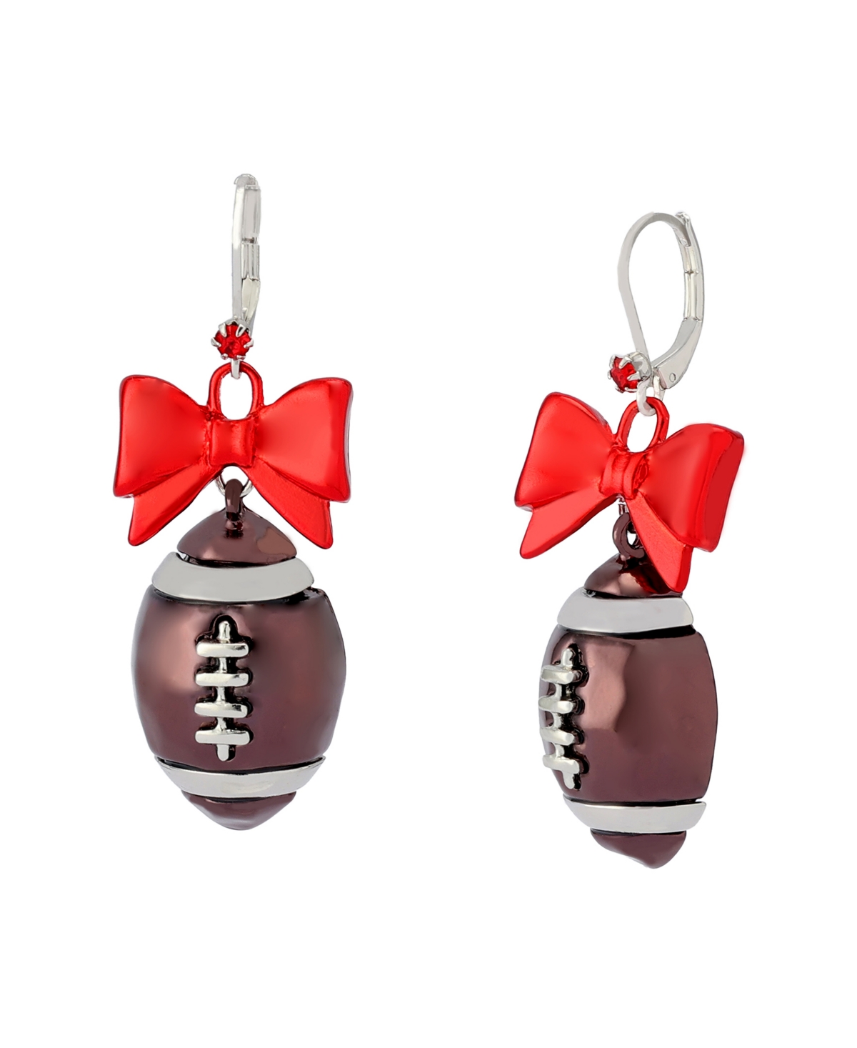 Faux Stone Kick Off Bow Football Drop Earrings - Crystal, Rhodium