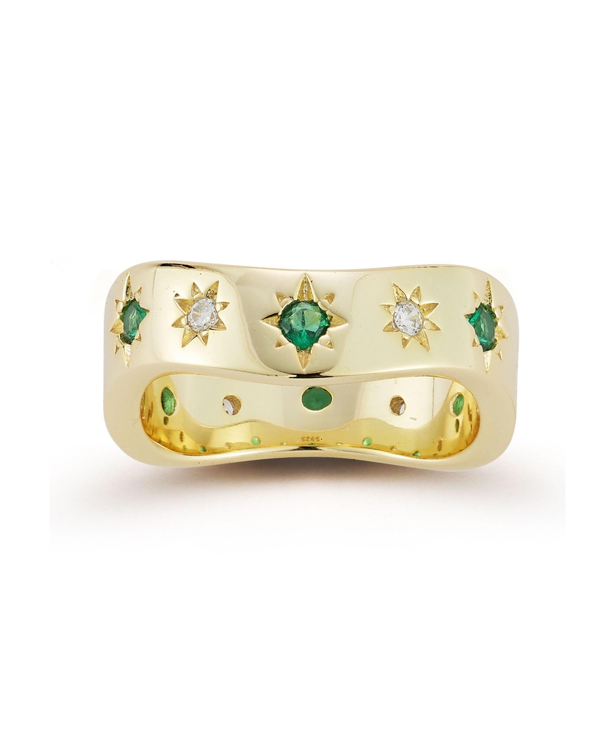 14K Gold Plated Sterling Silver Wavy Starbust Band Ring - Gold