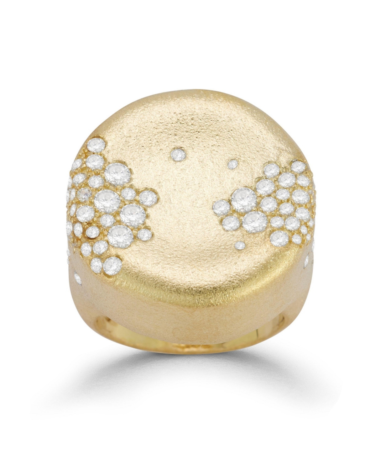 Sterling Silver Bold Pave Satin Statement Ring - Gold