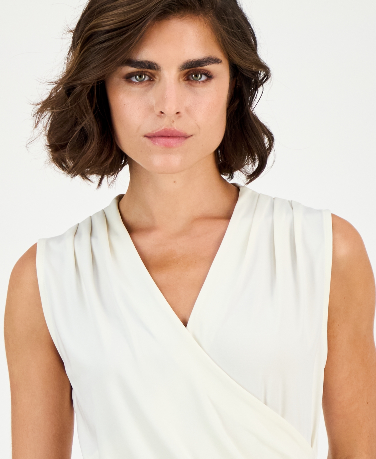 Inc International Concepts Women's Sleeveless Faux-wrap Top, Macy's Exclusive In White