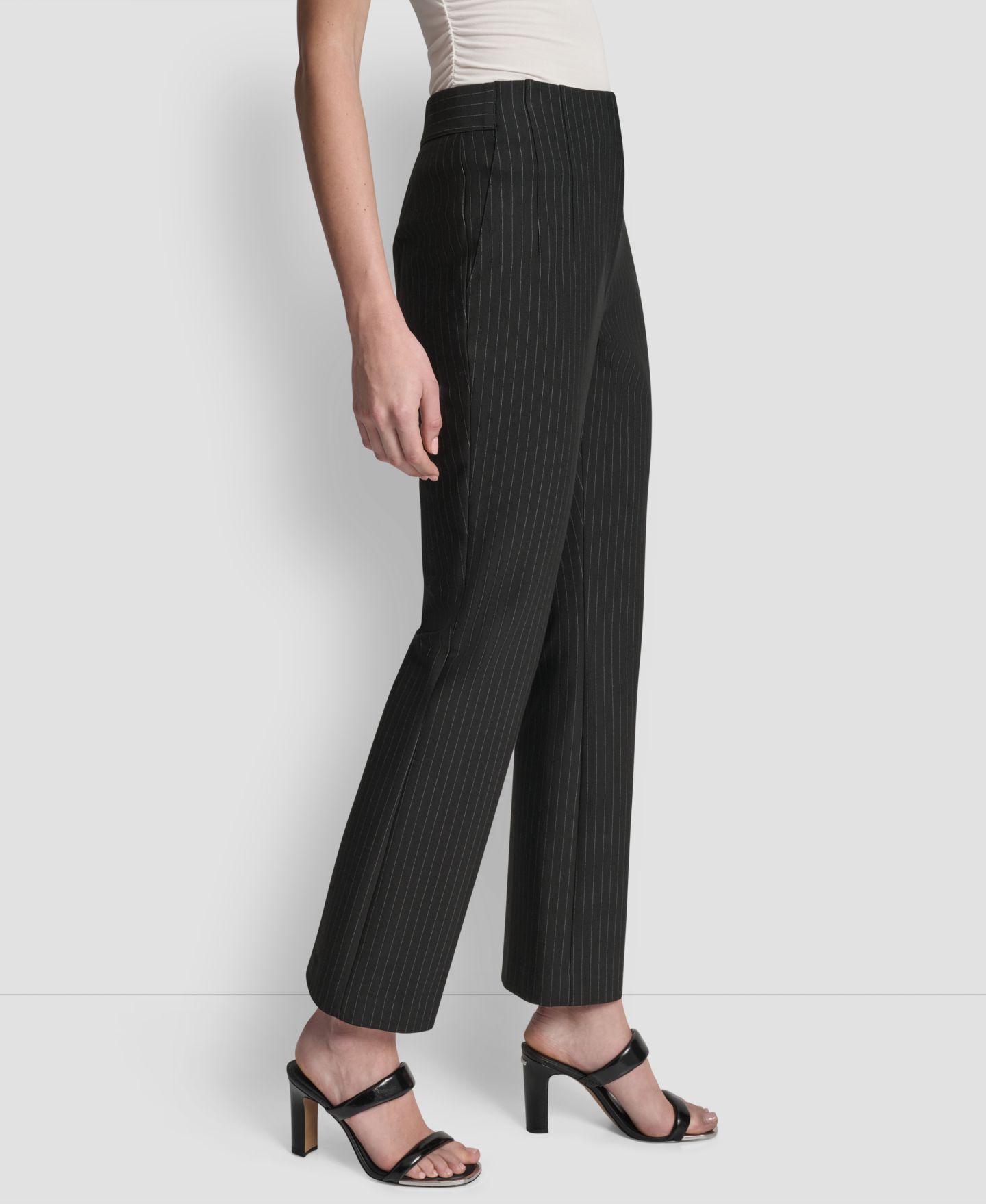 Женские брюки DKNY Mid-Rise Pinstripe, цвет: Чёрный — фото 2