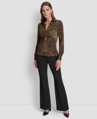 Women's Knot-Front Long-Sleeve Blouse