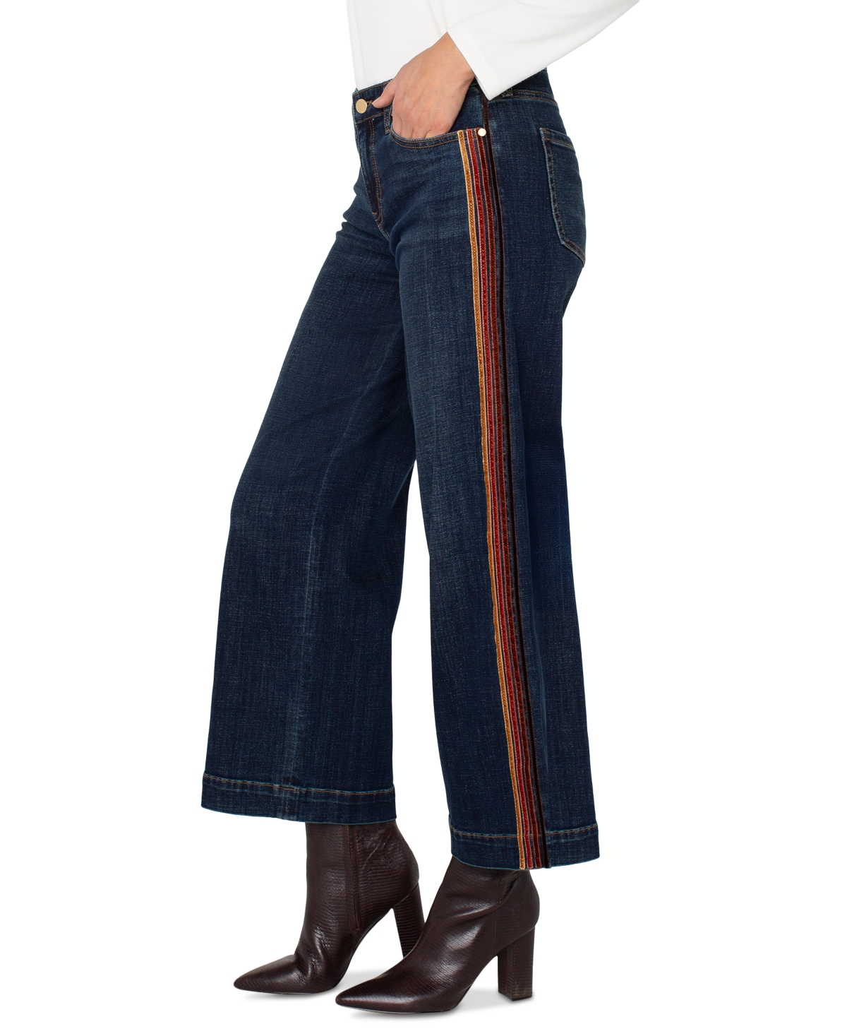 Liverpool Los Angeles Stride Velvet Side Stripe High Waist Ankle Wide Leg Jeans In Blue