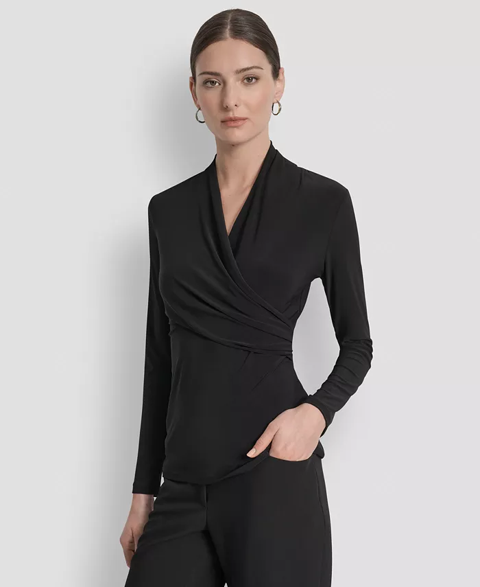 Women's Matte Jersey Faux Wrap Top, Regular & Petite