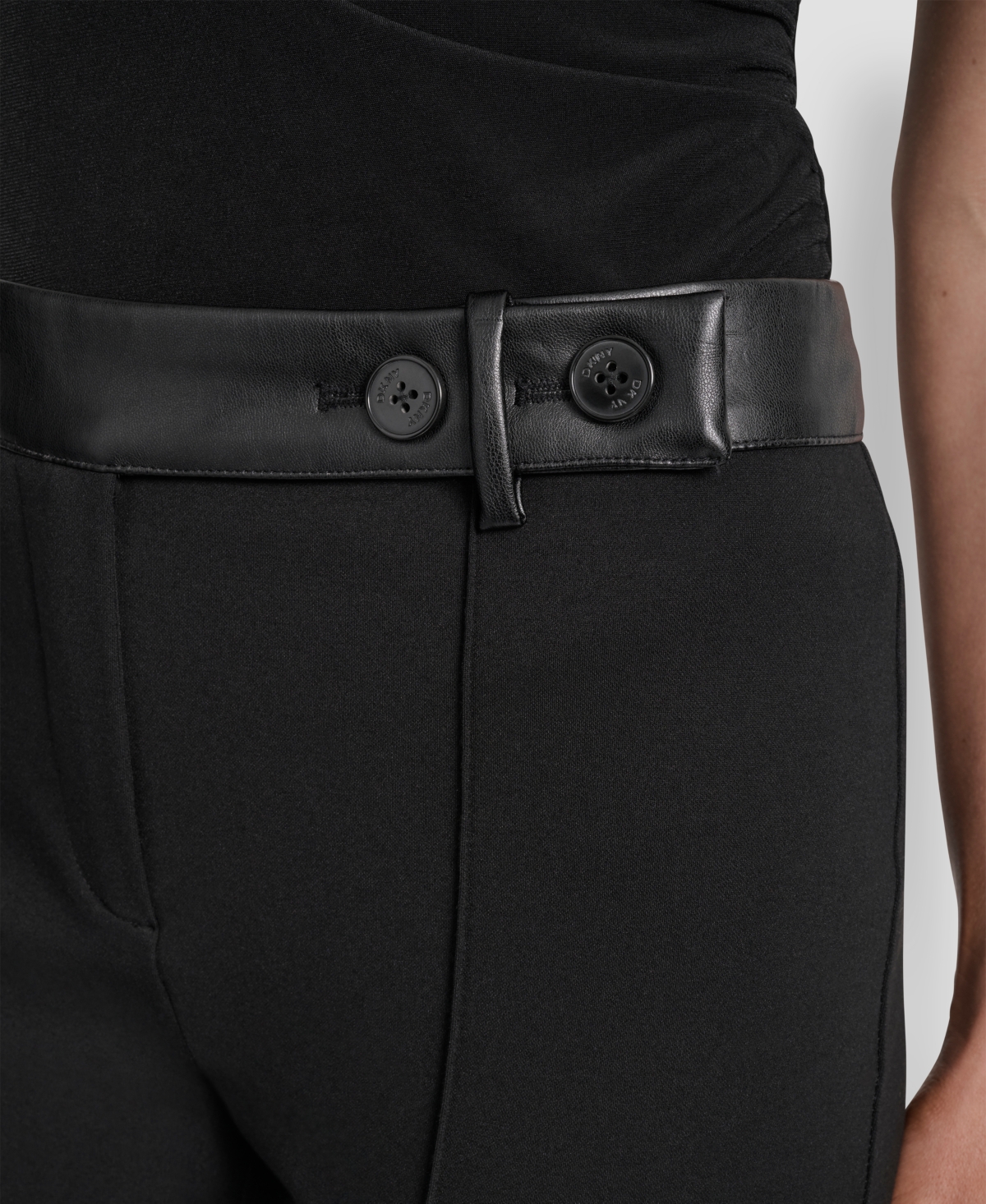 Dkny Faux Leather Trim Skinny Pants In Black