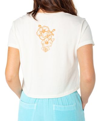 Juniors' Beach Collage Cropped Crewneck Cotton T-Shirt