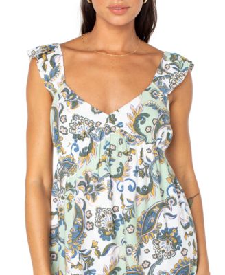 Juniors' Paisley-Print Palmy Days Flutter-Sleeve Mini Dress