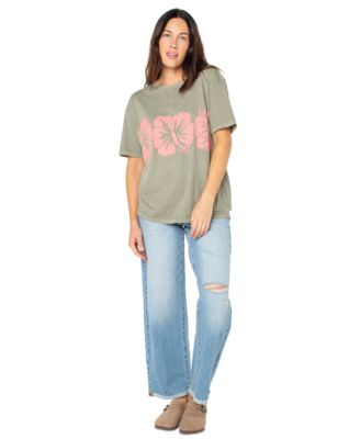 Juniors' Flower Block Short-Sleeve Cotton T-Shirt