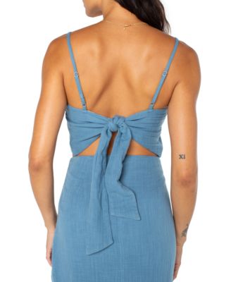 Juniors' Island Nomad Button-Front Back-Tie Cotton Cropped Top