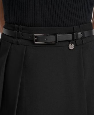 Women's Lined Belted Pleated  Mini Skirt 