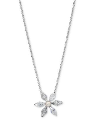 Eliot Danori - Cubic Zirconia & Imitation Pearl Flower Pendant Necklace, 16" + 2" extender
