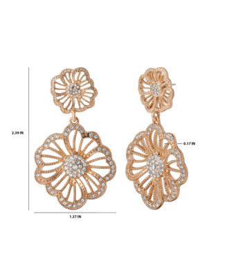 Gold-Tone Floral Drop Earrings with Pave Crystal Accents