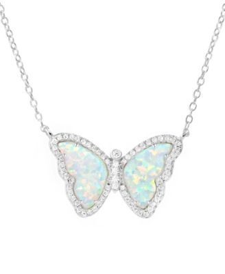 Butterfly Necklace with Lab-Grown Opal in Sterling Silver