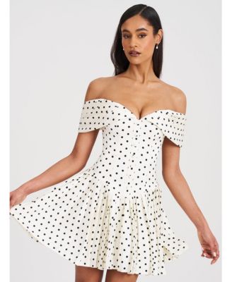 Women's Edeline Polka Dot Off-shoulder Pleated Mini Dress