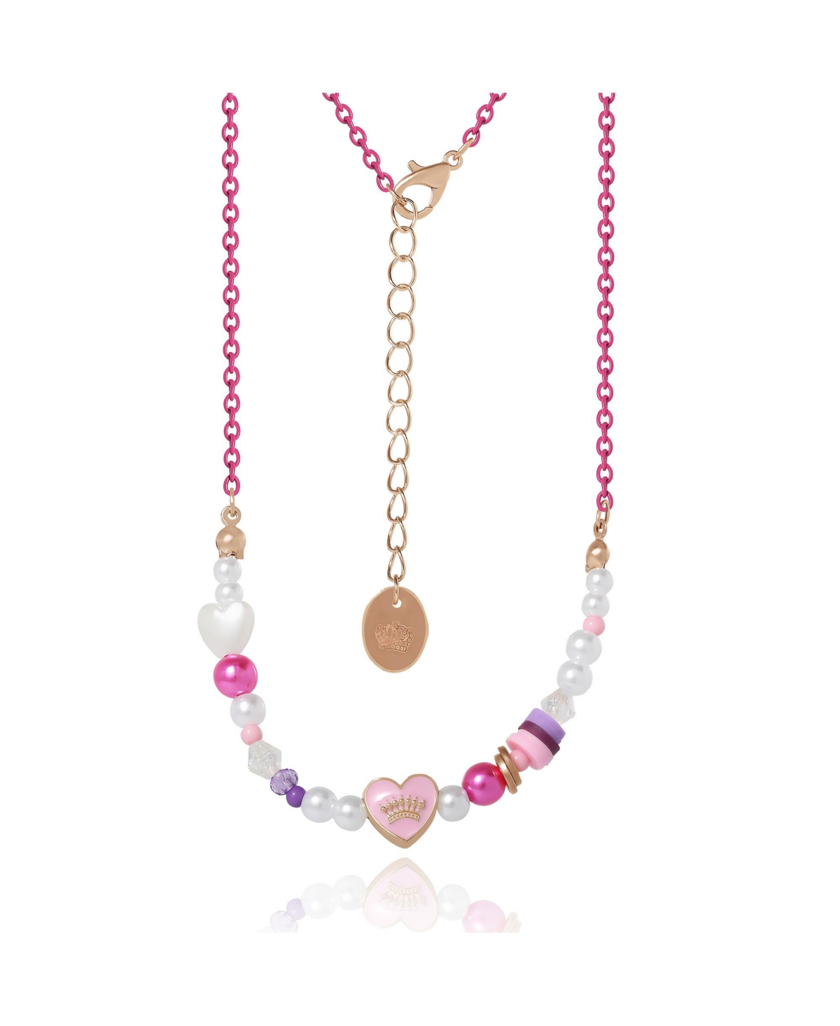 Juicy Couture Pastel Beaded Heart Necklace - Pink, white, purple, gold