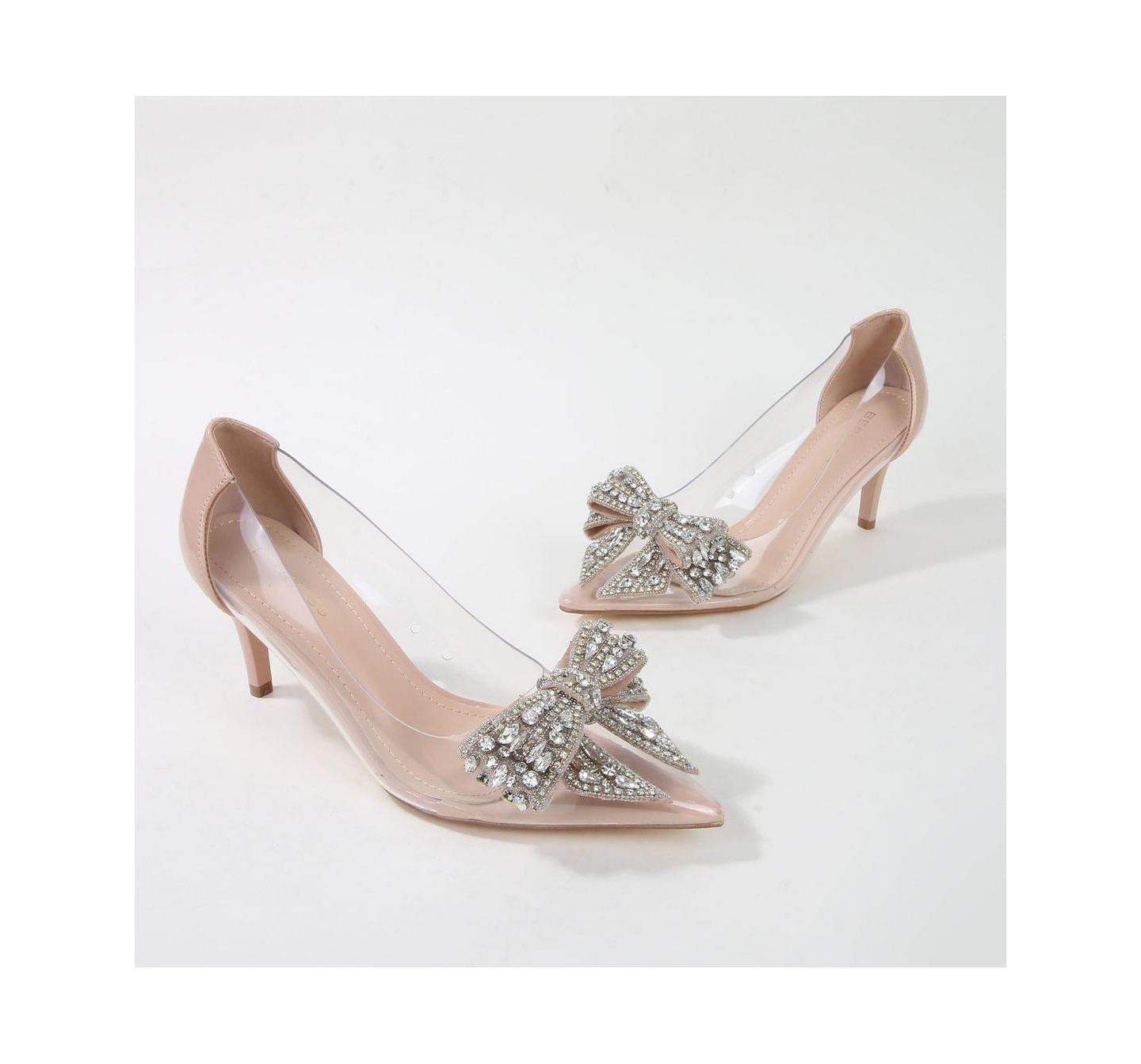 Женские туфли BERNESS Nala Clear Vinyl Pump with Rhinestone Bow, цвет: Бежевый — фото 2