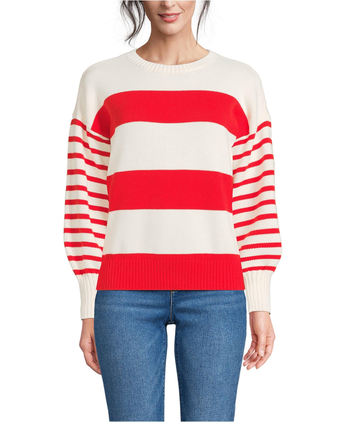 Women's Drifter Jersey Crewneck Sweater - Navy/fresh ivory wide stripe