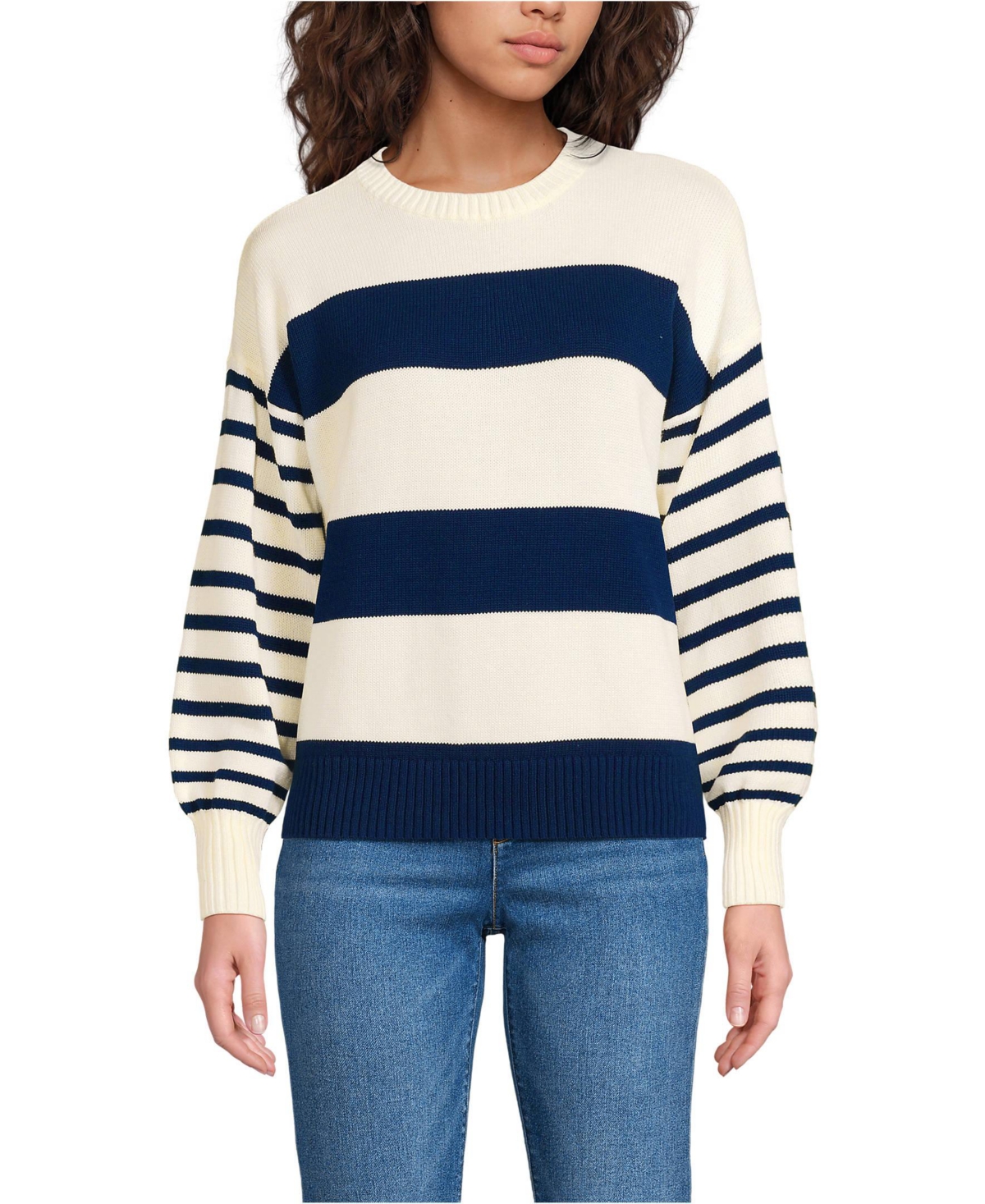 Women's Drifter Jersey Crewneck Sweater - Navy/fresh ivory wide stripe