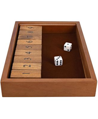 9 Number Shut the Box Board Game with Walnut Stained Wood, 11 in.