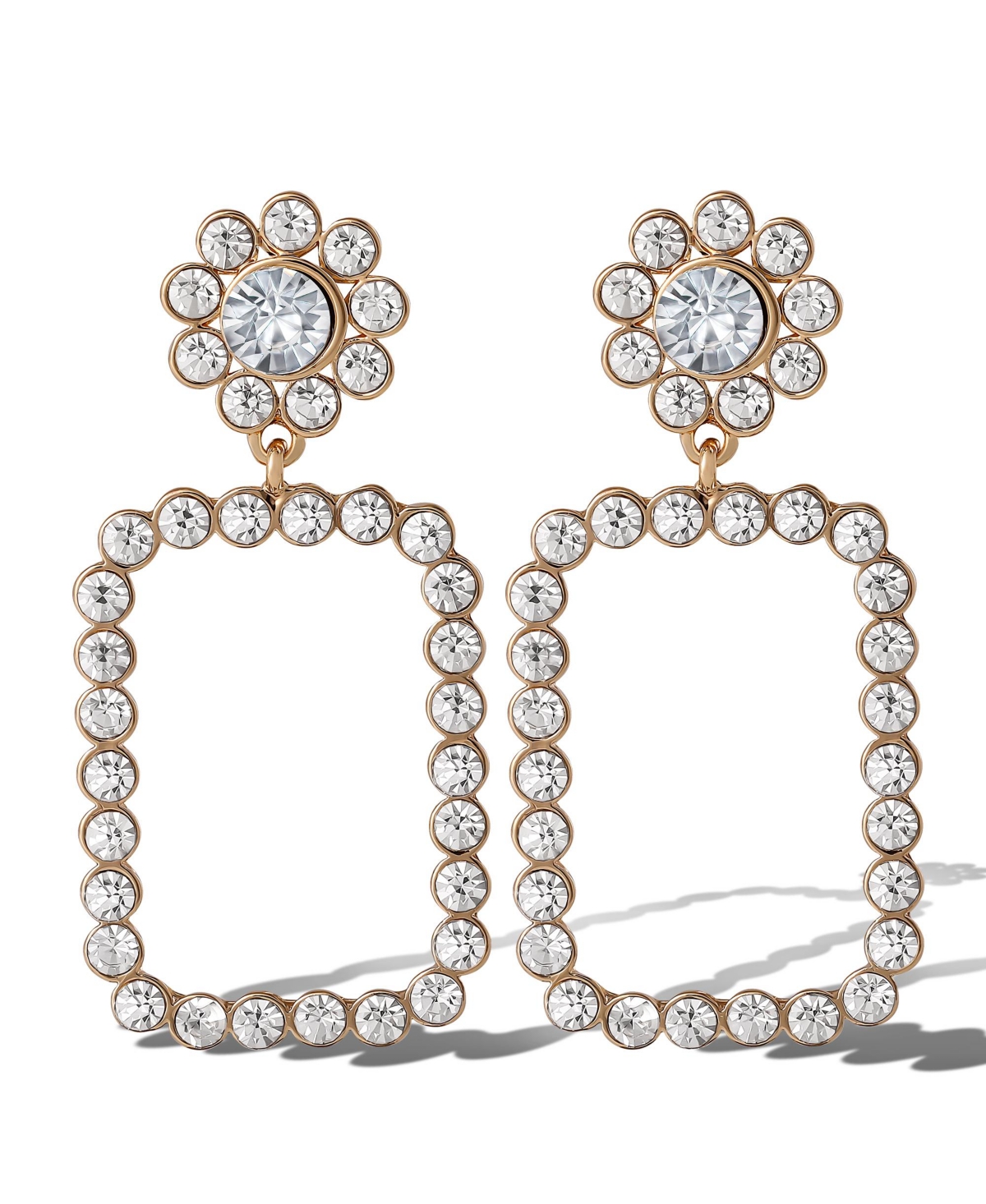Gold-Tone Pave Rectangle Drop Earrings - Gold