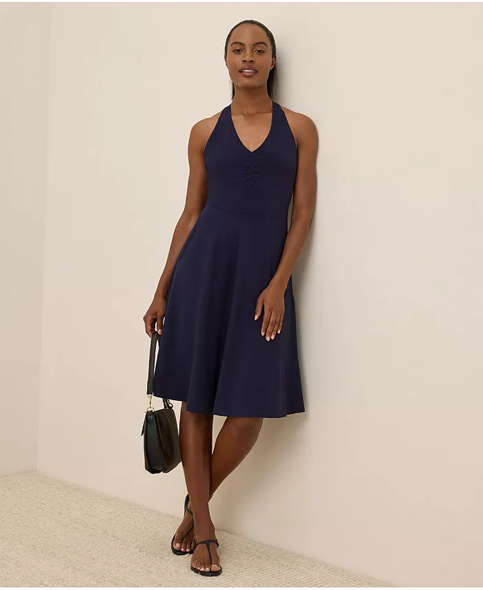 Women's Fit & Flare Gathered Halter Dress