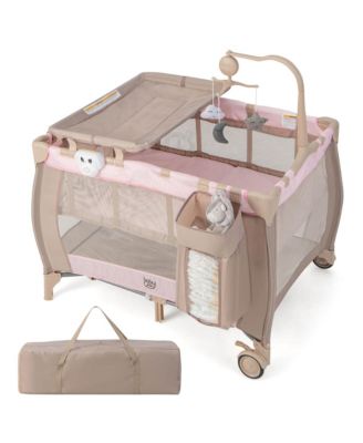 Kids Portable Playard Nursery Center Crib with Hanging Toys & Music Box