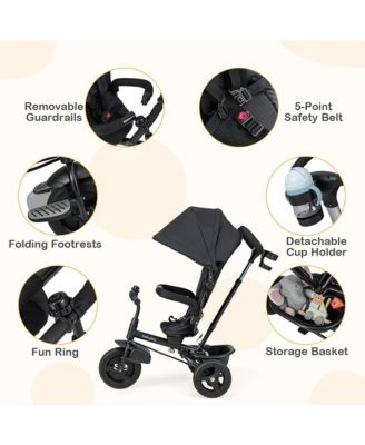 4-in-1 Baby Tricycle Toddler Trike w/ Reversible Seat Canopy & Push Handle