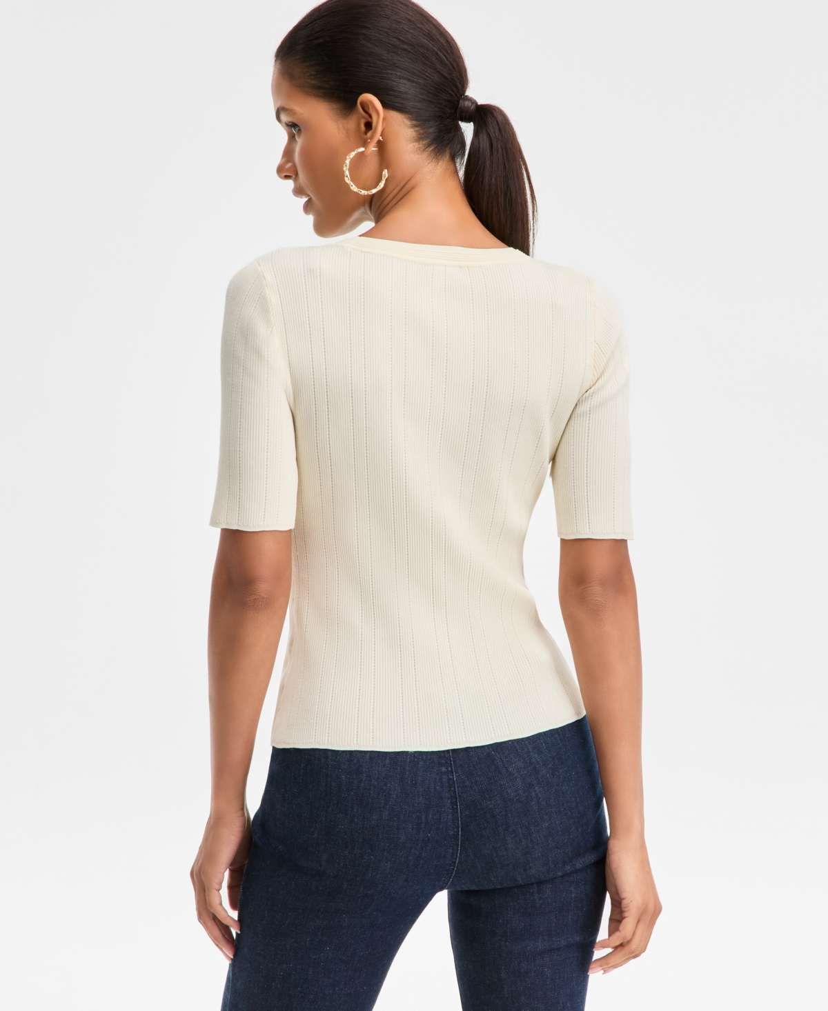 Inc International Concepts Women's Rib-knit Crewneck Sweater, Macy's Exclusive In White