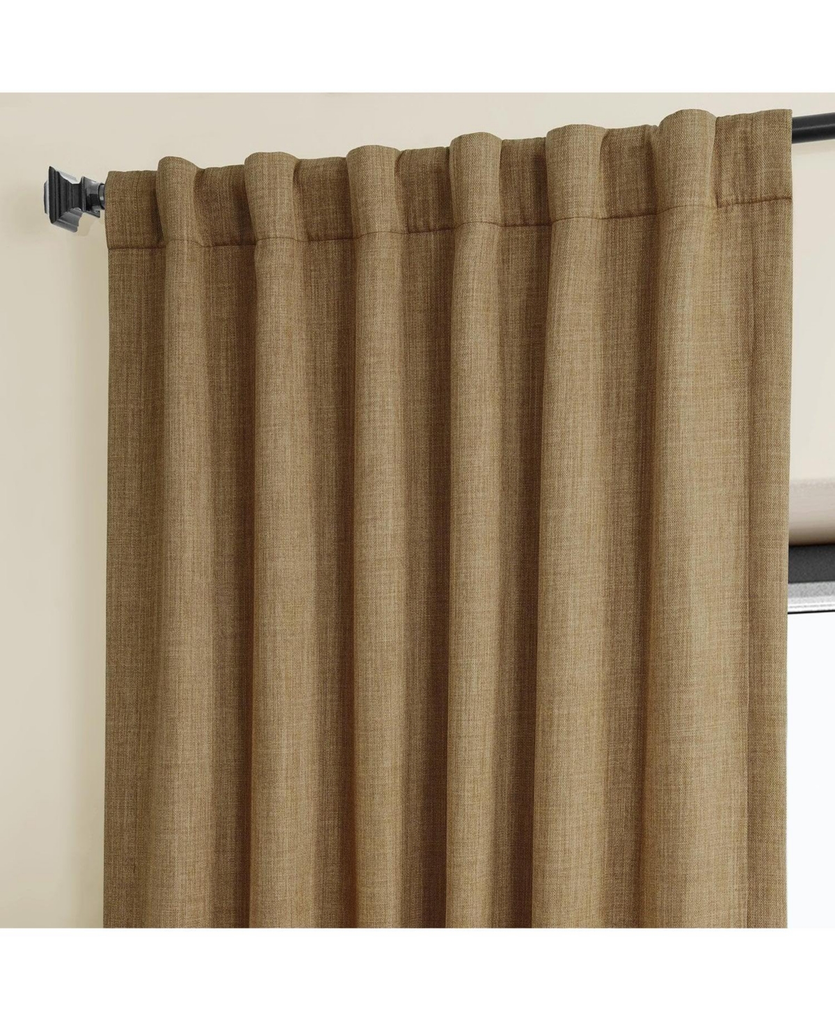Half Price Drapes Slate Teal Green Textured Faux Linen Room Darkening Curtain In Brown