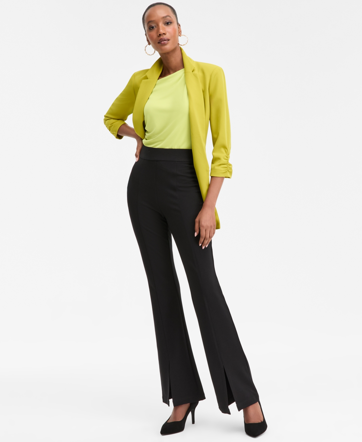 Inc International Concepts Women's Ponte-knit Slit-hem Flare Pants, Macy's Exclusive In Black