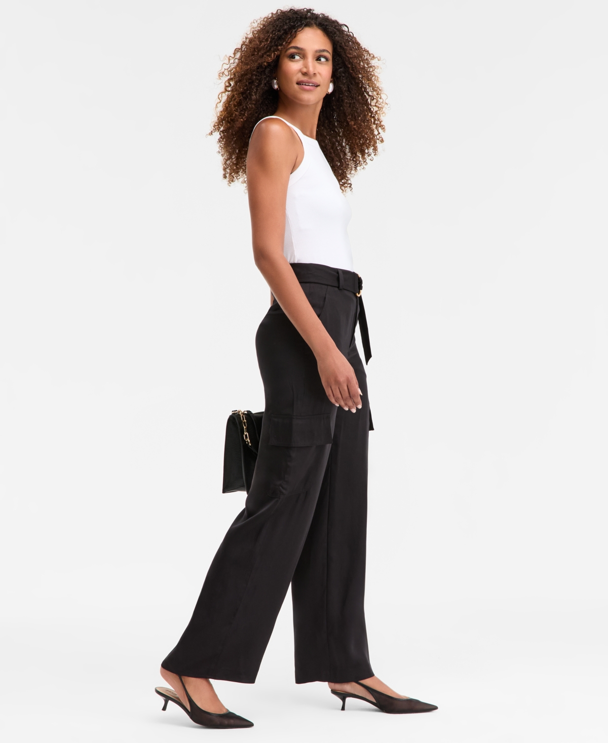 Inc International Concepts Women's Belted High-rise Cargo Pants, Macy's Exclusive In Black