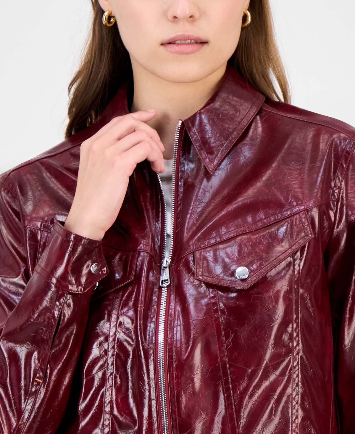 Hugo Boss Women's Faux-leather Cropped Jacket In Red
