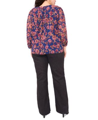 Plus Size Long-Sleeve V-Neck Blouse