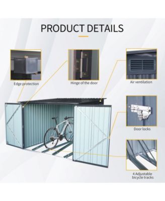 Steel Outdoor Storage Shed For Bicycle with Slope Roof and 4 Bike Tracks