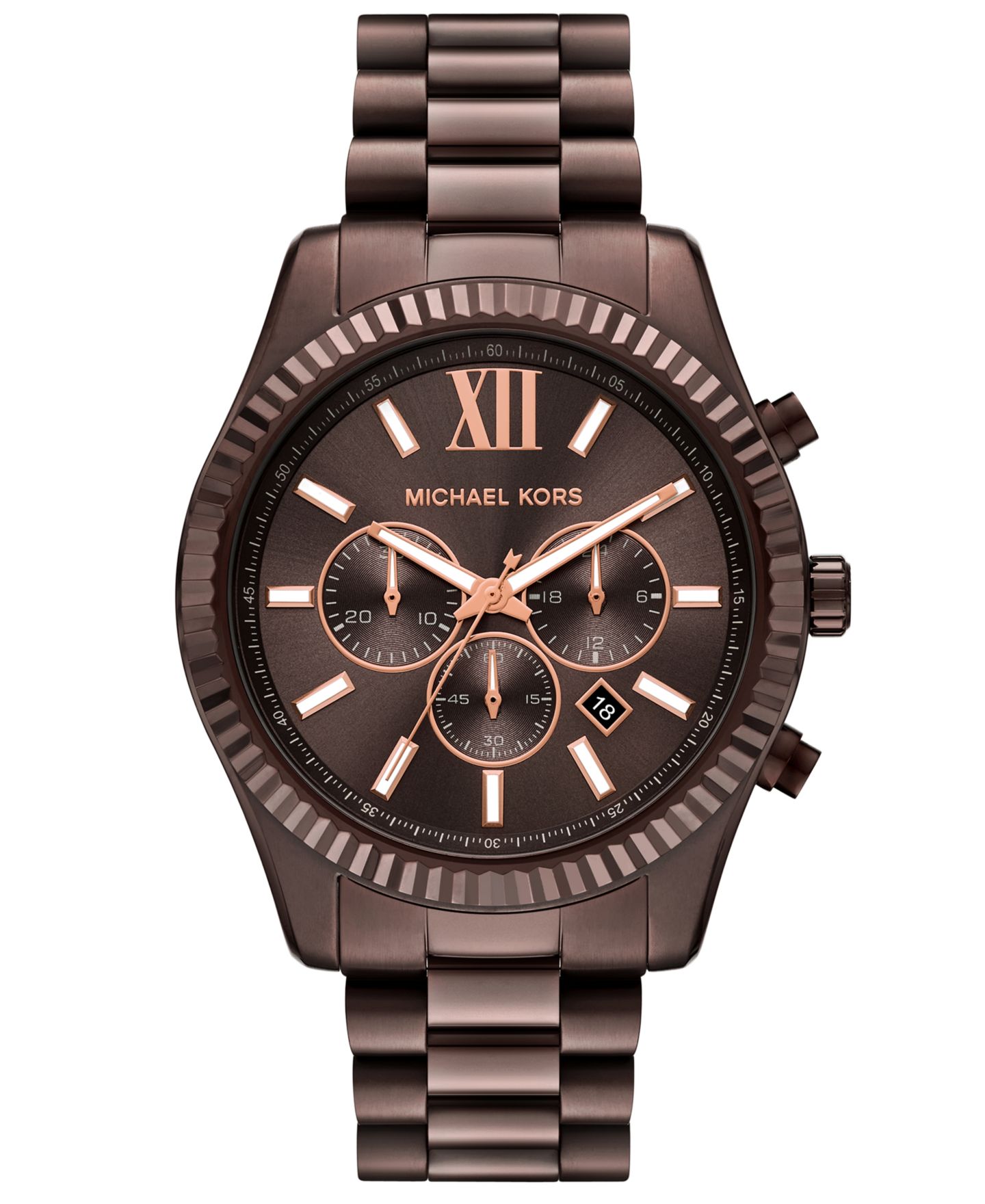 Мужские часы Michael Kors Lexington Chronograph Brown Stainless Steel Watch, 44mm — фото 1