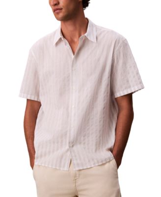 Calvin Klein - Men's Cotton Striped Textured Short-Sleeve Shirt