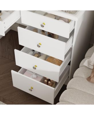 White Wood Makeup Vanity Set Dressing Desk with Glass Top