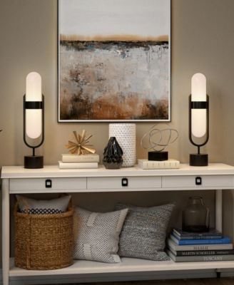 Blair 25" Metal Pill-Shaped Table Lamp with Milk Glass Shade