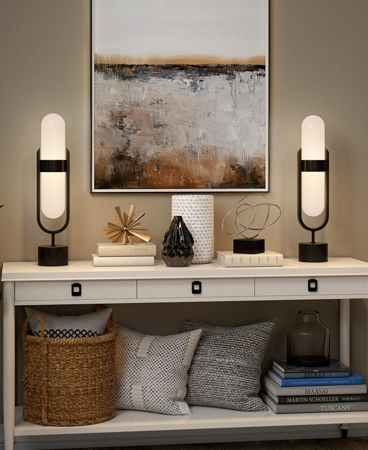 Hudson & Canal Blair 25" Metal Pill-shaped Table Lamp With Milk Glass Shade
