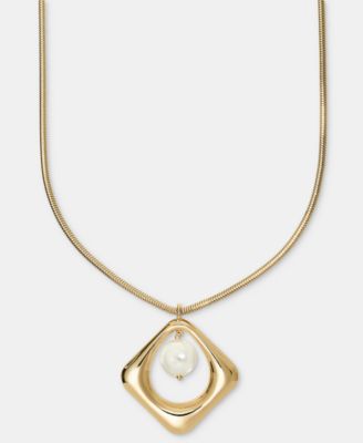 I.N.C. International Concepts - Imitation Pearl Square Orbital Pendant Necklace, 30" + 3" extender
